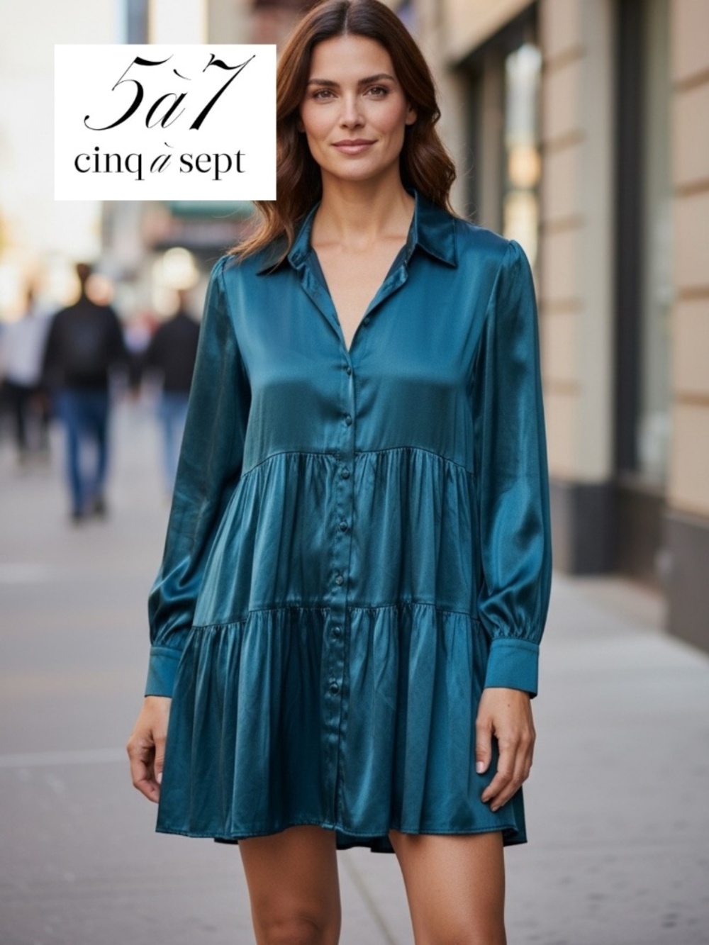 Cinq a sept teal shimmer tiered dress, 4, GL1385